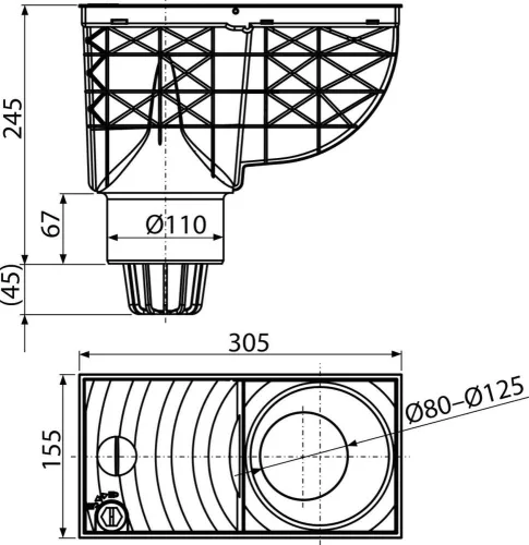 Univerzális esővíz elvezető 300×155/110 mm, függőleges, szürke