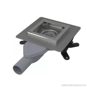   Rozsdamentes padlóösszefolyó extra-alacsony 130×130 mm vízszintes, rács nélkül, vizes bűzzár