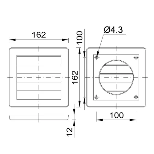 Szellőzőrács gravitációs 150x150 mm