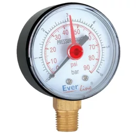   Manométer, nyomásmérő alsós 6bar/90PSI. fém házas, 1/4"csatlakozással,Ø 50mm