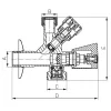 Kombinált sarokszelep, 1/2" x 3/4" x 3/8"