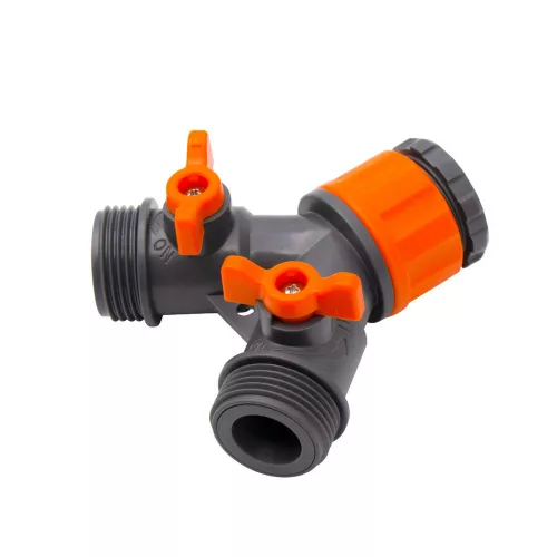 Y vízelosztó csatlakozó,zárható,  1/2-3/4"BM - 2 x1/2" KM