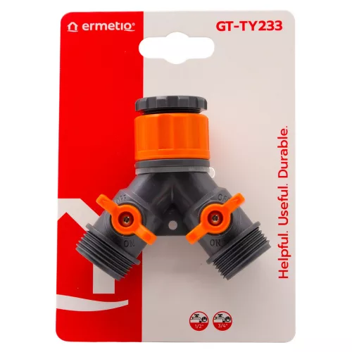 Y vízelosztó csatlakozó,zárható,  1/2-3/4"BM - 2 x1/2" KM