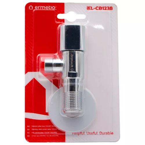 Kerámia betétes INOX sarokszelep 1/2x3/8" SZÖGLETES