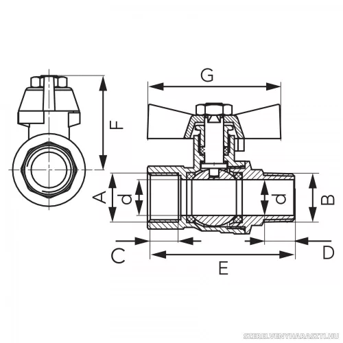 Ferro Herkules golyóscsap pillangókarral, 40 bar, 1/2", fix, KB