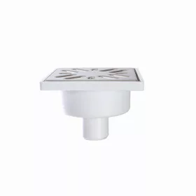   Zuhanytálca szifon, alsókifolyású, 100x100 mm-es rozsdamentes ráccsal, Ø32 mm-es elfolyással