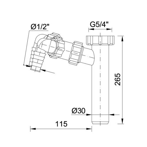Kötőcső Ø32 mm-es, dupla mosógép csatlakozóval (Ø32 x 265 mm)