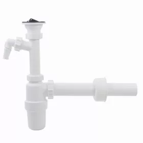   Mosdószifon, nagyáteresztésű, leeresztőszeleppel, mosógép csatlakozóval, Ø40 mm-es elfolyással