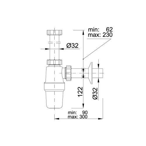 Mosdószifon, nagyáteresztésű, leeresztőszelep nélkül, Ø32 mm-es elfolyással