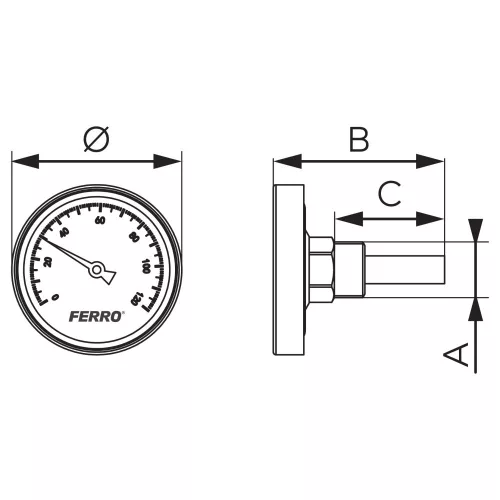 Hőmérő hátsós csatlakozású 0-120°C, Ø63 mm, 1/2"