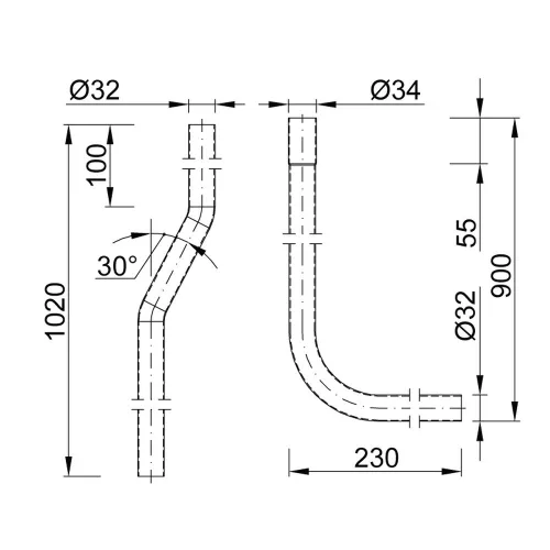 Ø32-es WC öblítő cső, hosszú, fehér, felső elhelyezésű WC tartályhoz (Ø32x2mm)