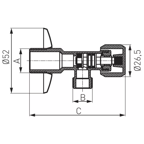 Sarokszelep fémfogantyúval 1/2"x3/4"