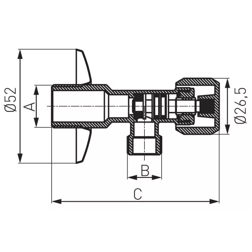 Sarokszelep fémfogantyúval 1/2"x3/8"
