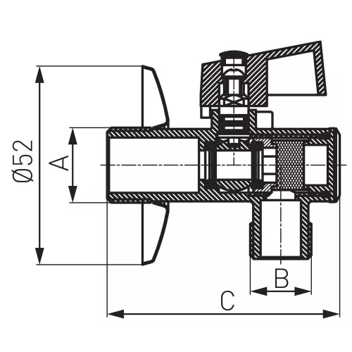Szűrőbetétes sarokcsap fémfogantyúval 1/2"x3/8"