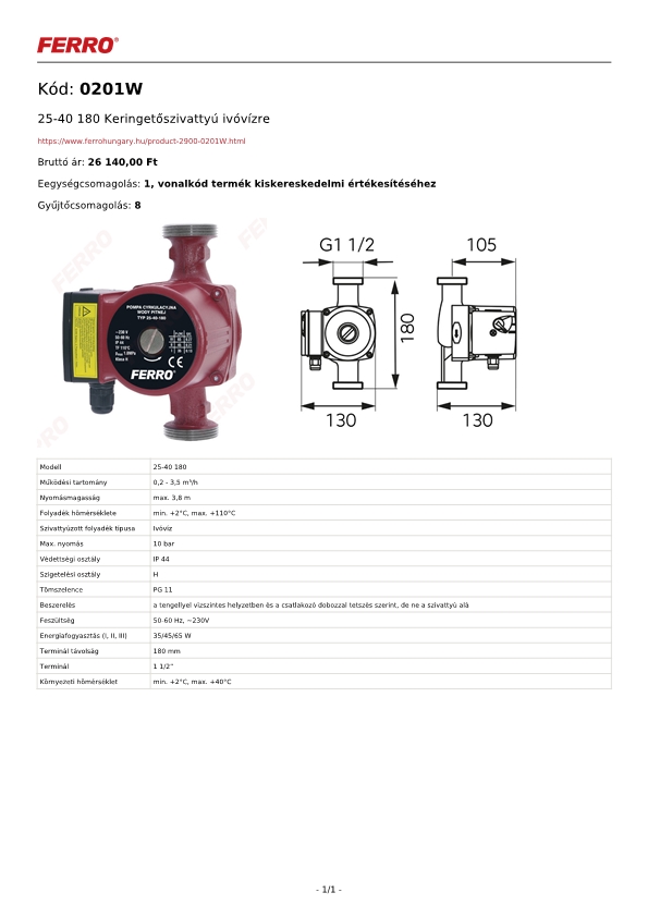 Termék adatlap Ferro 0201W